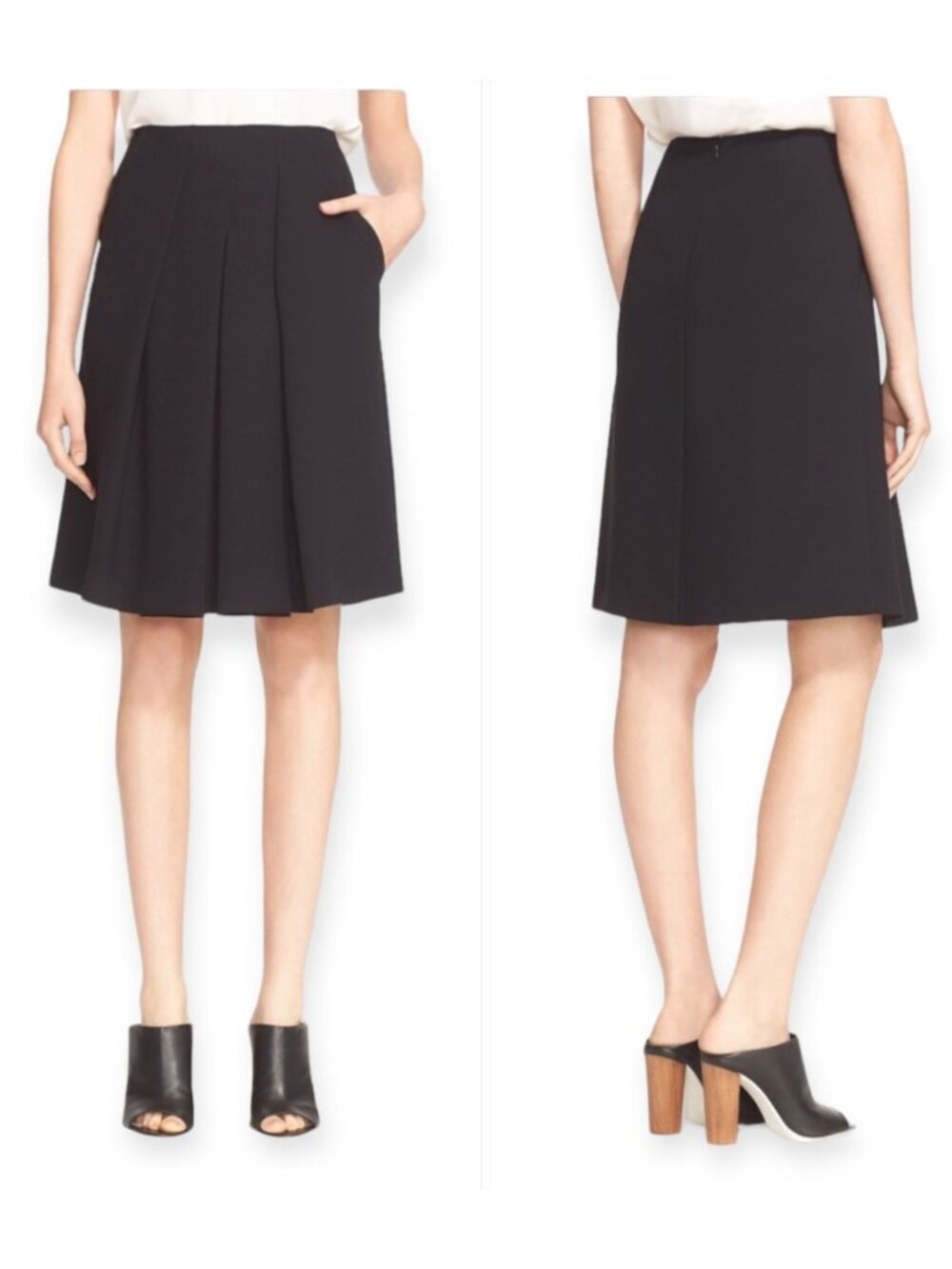 Vince Inverted pleat skirt, Black, Size 12, New